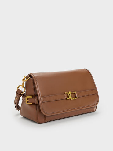 Tas Bahu Belted Metallic-Buckle Gwynne, Chocolate, hi-res