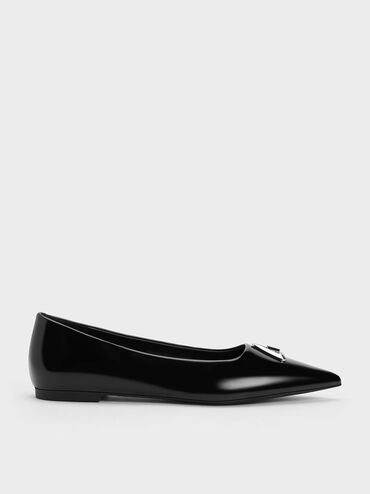 Sepatu Flats Trice Metallic Accent Pointed-Toe, Black Box, hi-res
