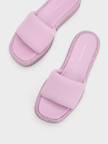 Crystal-Embellished Nylon Flatform Sandals, Lilac, hi-res