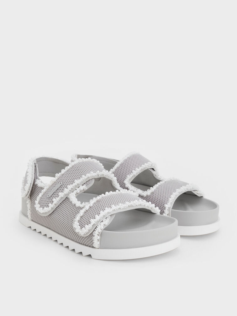 Sandal Flatform Pearl-Embellished Mesh, Silver, hi-res