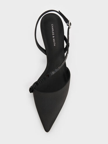 Sepatu Pumps Slingback Sequinned Briella, Black Textured, hi-res