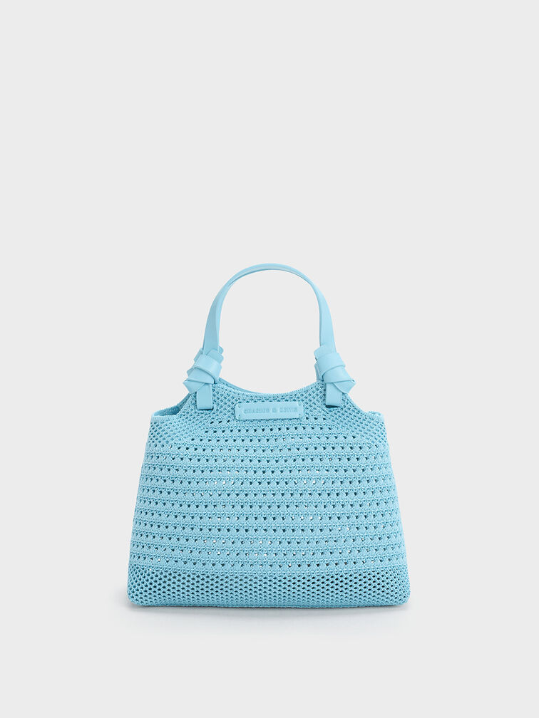 Tas Tote Bag Knitted Ida Knotted Handle, Light Blue, hi-res