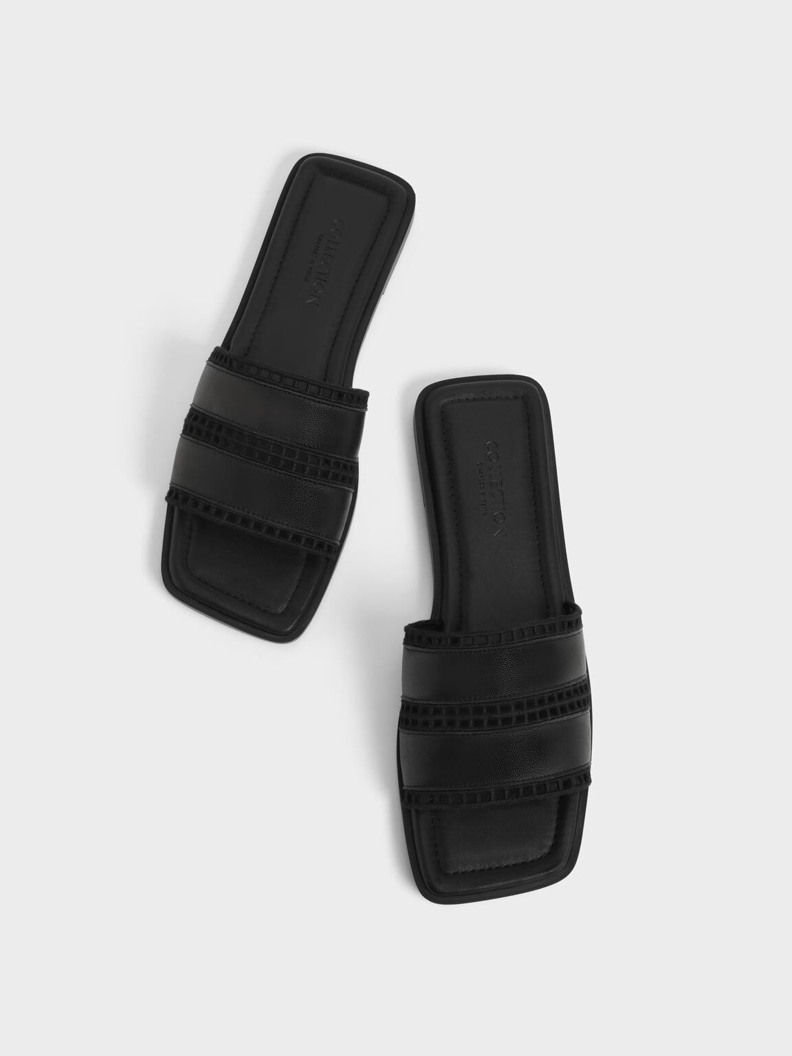 Sandal Slides Cut-Out Square-Toe, Black, hi-res