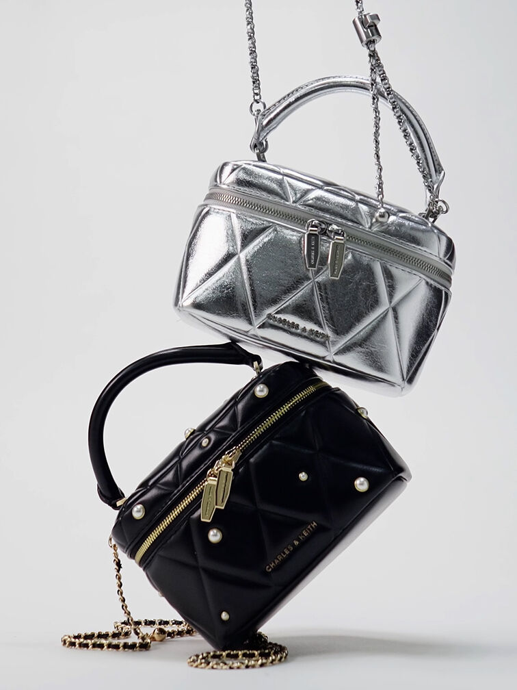 Tas Vanity Top Handle Arwen Quilted Pearl-Embellished, Black, hi-res