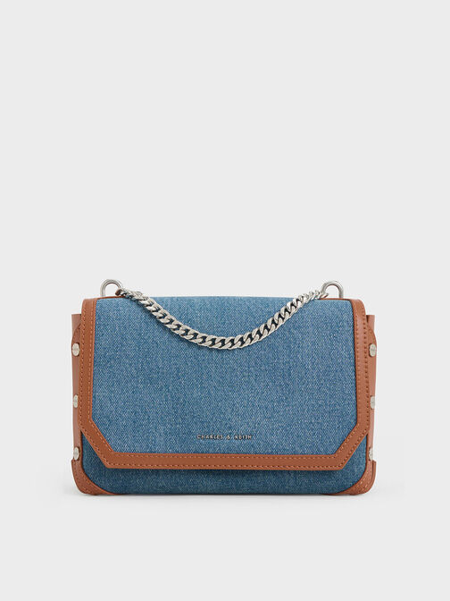 Clea Denim Chain-Handle Bag, Denim Blue, hi-res