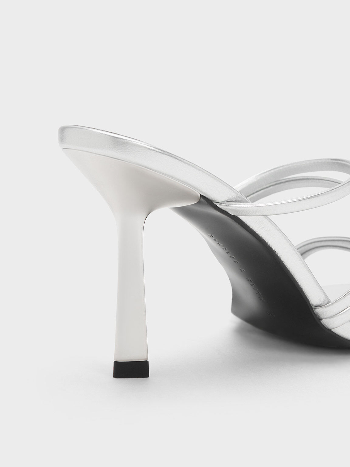 Silver Asymmetric Square Toe Metallic Heeled Mules CHARLES KEITH ID