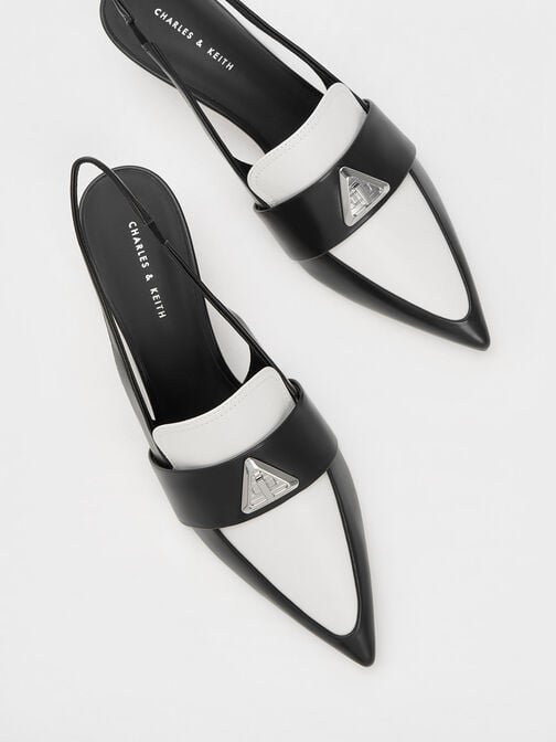 Sepatu Slingback Pumps Trice Metallic Accent Pointed-Toe, Black, hi-res