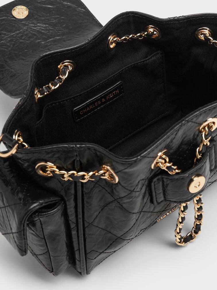 Tas Ransel Front Flap Two-Way Quilted Duo, Black, hi-res