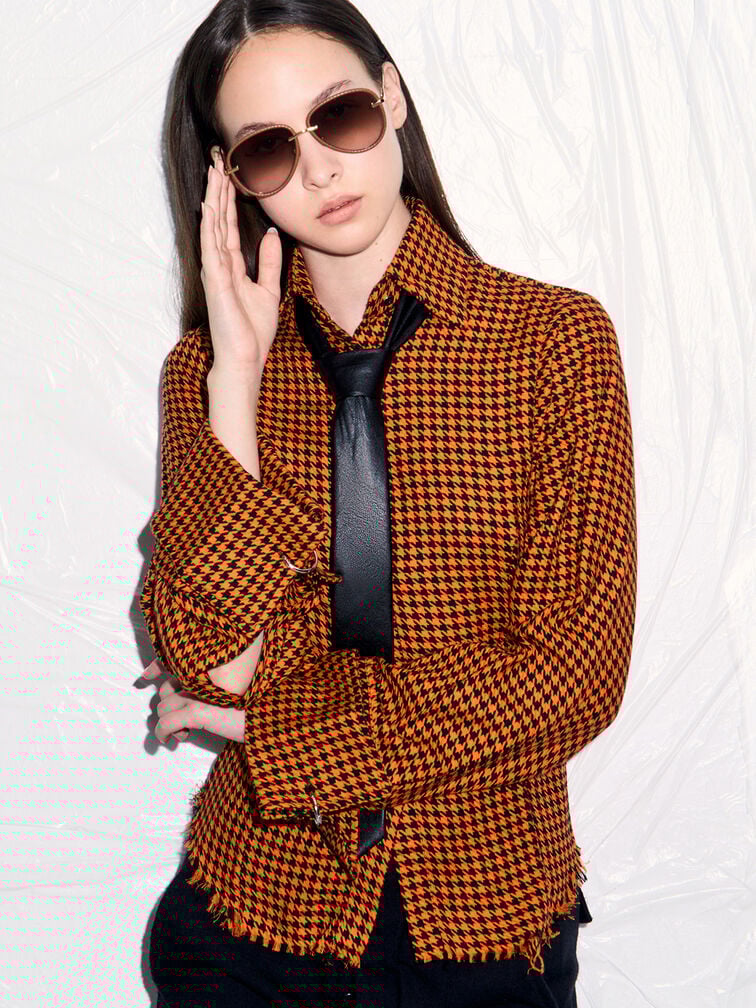 Kacamata Aviator Braided-Rim Leather, Chocolate, hi-res