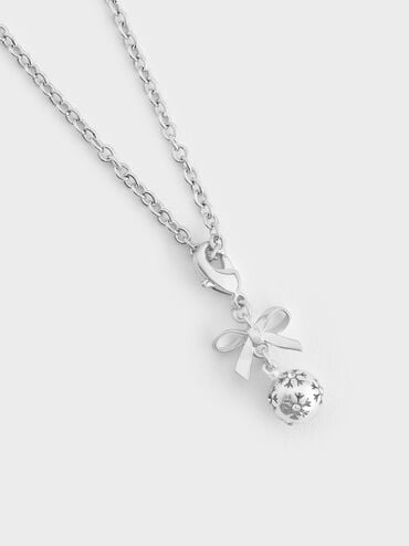 Gantungan Snowflake-Ball Crystal Embellished Bow Athalia, Silver, hi-res