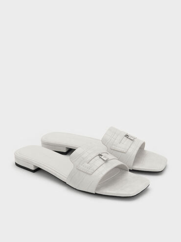 Sandal Slide Croc-Effect Griselda, Animal Print White, hi-res