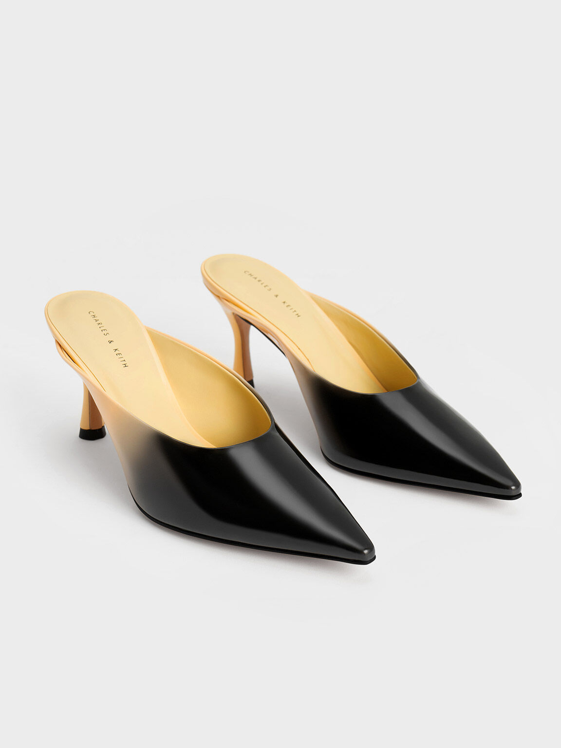 Sepatu Mules Patent Two-Tone Spool Heel, Dark Grey, hi-res