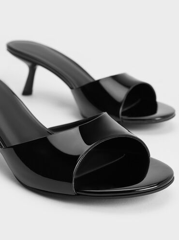 Sandal Mules Slant Heel Patent, Black Patent, hi-res