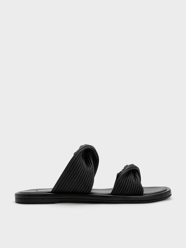 Sandal Twist Strap Pleated, Black, hi-res