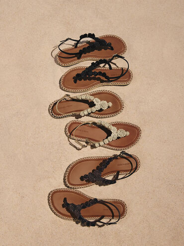 Sandal Thong Espadrille Flower Faux Suede, Sand, hi-res