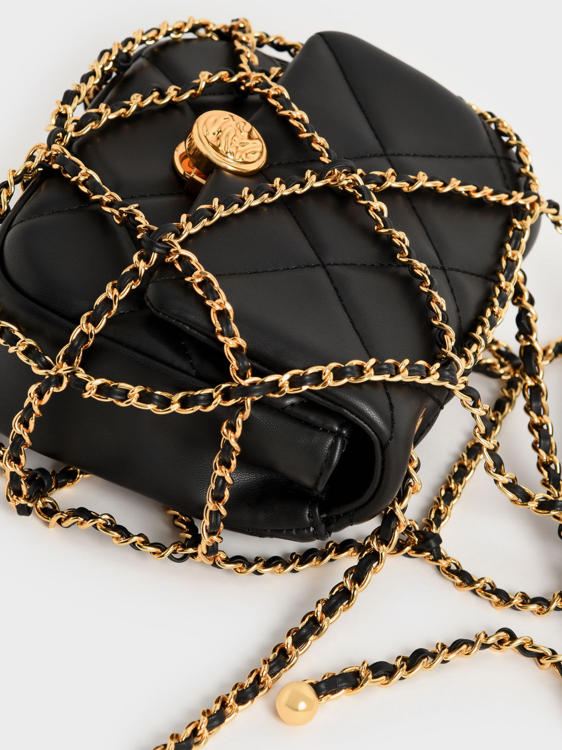 Braided Chain-Handle Quilted Evening Clutch, Black, hi-res