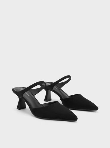 Sepatu Mules Textured Slant Heel, Black, hi-res