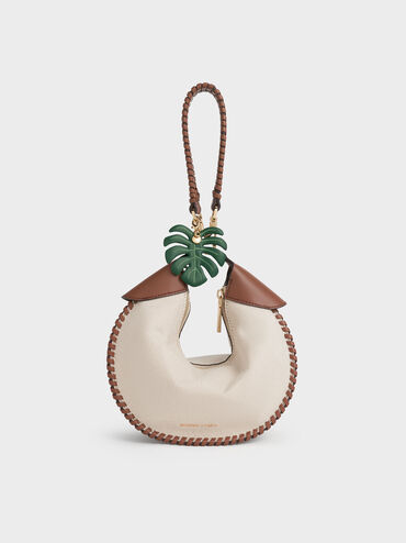 Blume Canvas Braided Curved Hobo Bag, Taupe Canvas, hi-res