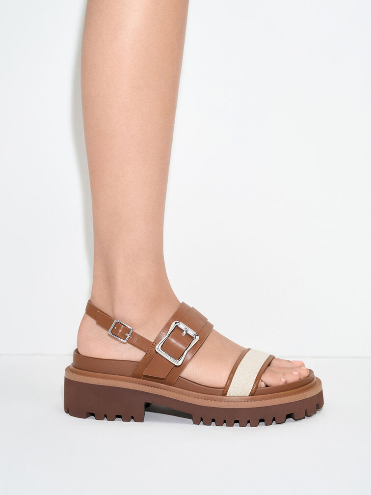 Sandal Slingback Paltform Buckled, Caramel, hi-res