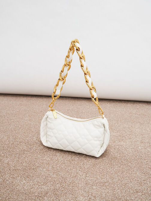 Tas Hobo Quilted Chain Handle Nezu, White, hi-res