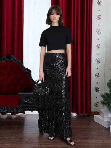 Janie Quilted Pearl Bow-Handle Bag, Black, hi-res