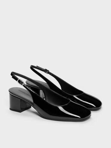 Danni Patent Slingback Pumps, Black Patent, hi-res