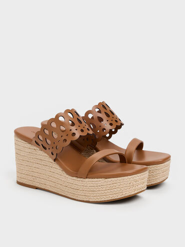 Sepatu Wedges Espadrille Cut-Out, Cognac, hi-res