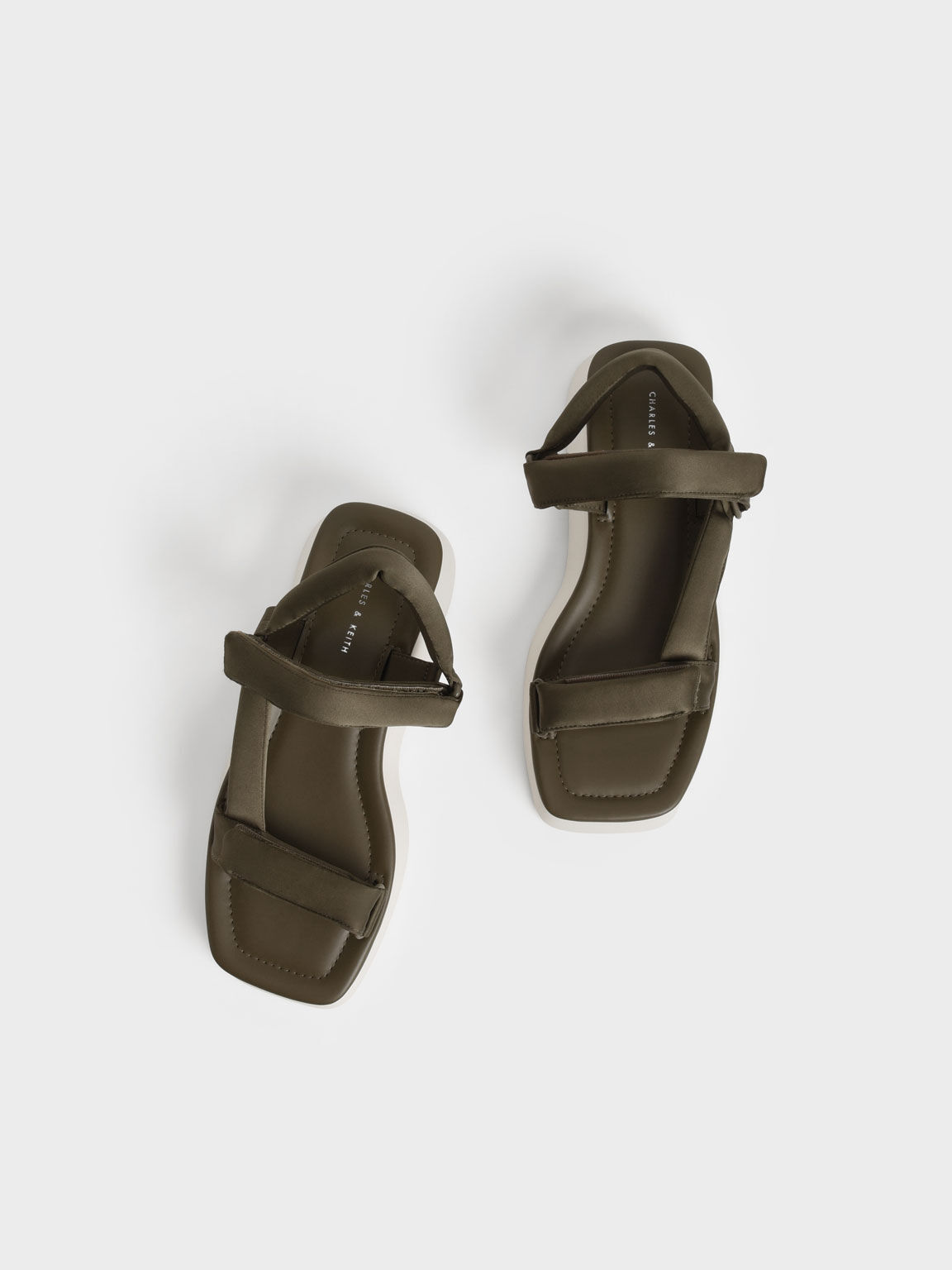 Satin Padded Straps Flatform Sandals, Olive, hi-res
