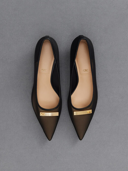Sepatu Pumps Kitten-Heel Mesh, Black Textured, hi-res