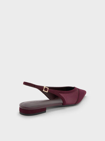 Sepatu Flats Slingback Suede & Mesh Faux, Burgundy, hi-res
