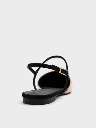 Sepatu Flats Pointed-Toe Slingback Luciana Faux Suede Patent, Nude, hi-res