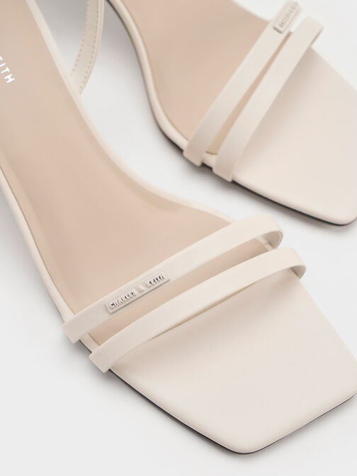 Sandal Slingback Heeled Double Strap, White, hi-res