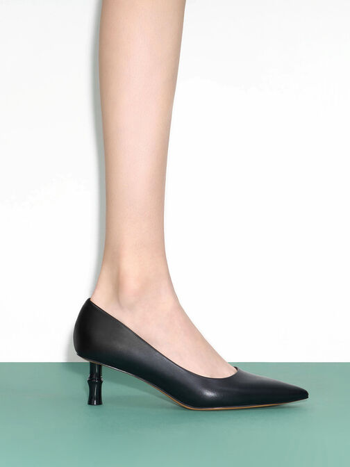 Sepatu Pumps Bamboo Heel Pointed-Toe, Black, hi-res