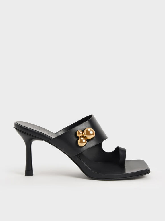 Sandal Thong Embellished Stiletto Heel, Black, hi-res