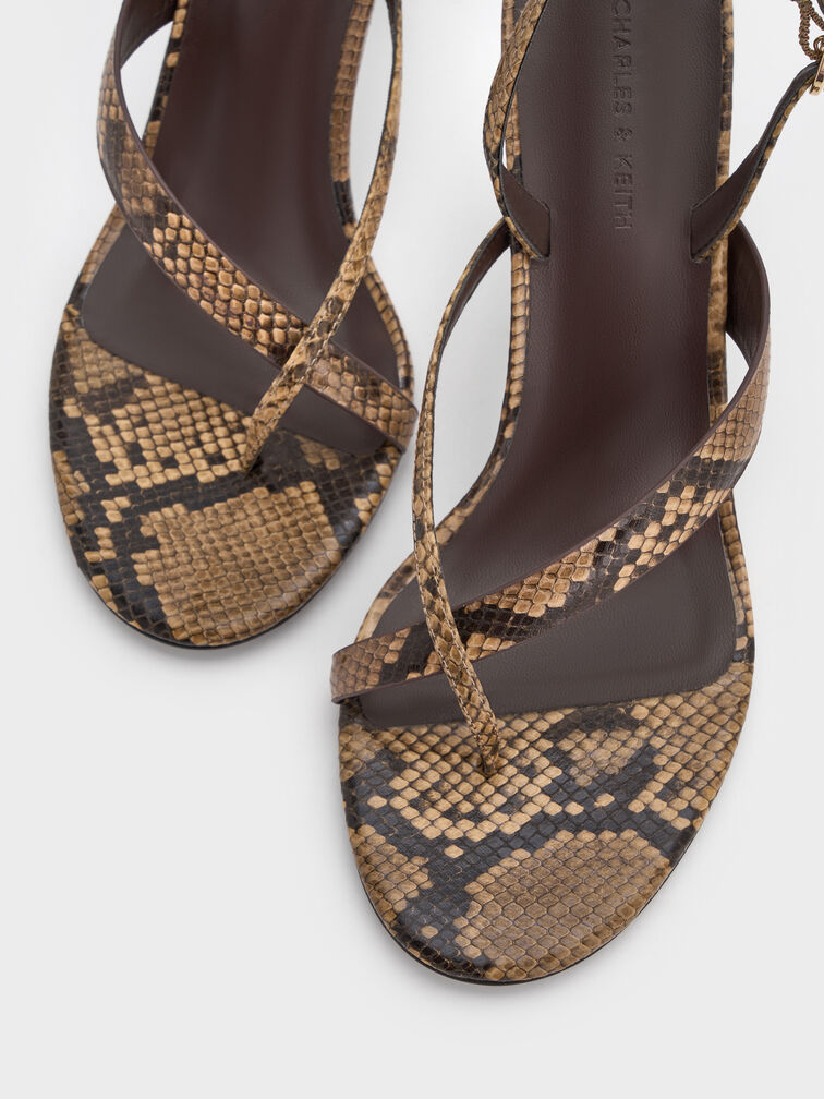 Snake-Print Stiletto Slingback Thong Sandals, Animal Print Natural, hi-res