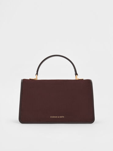 Tas Top Handle Belted Arlet Recycled Suede, Espresso Brown, hi-res