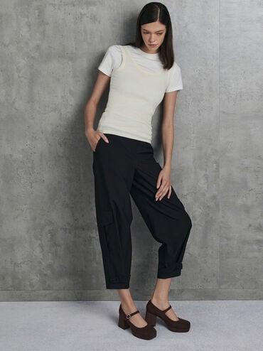 Faux Suede Platform Block-Heel Mary Jane Pumps, Dark Brown Textured, hi-res