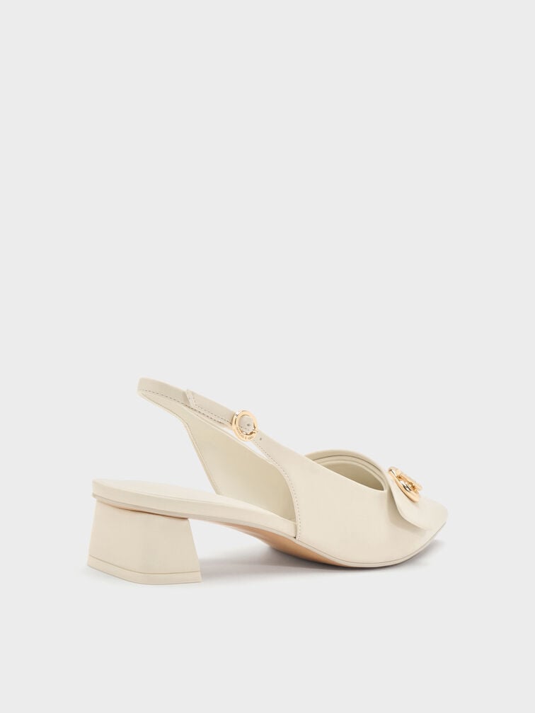 Sepatu Slingback Pumps Pointed-Toe Metallic-Accent, Chalk, hi-res