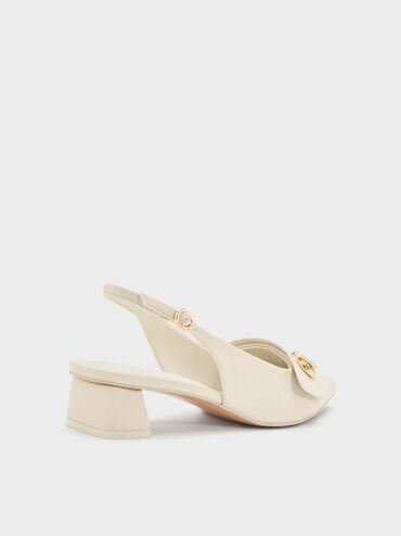 Sepatu Slingback Pumps Pointed-Toe Metallic-Accent, Chalk, hi-res
