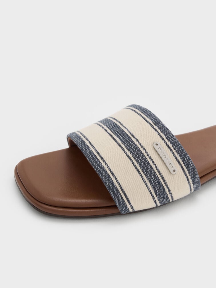 Sandal Selip Square-Toe Striped, Dark Blue, hi-res
