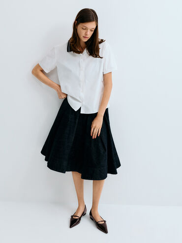 Sepatu Flats Ballet Pointed Crinkle-Effect, Burgundy, hi-res