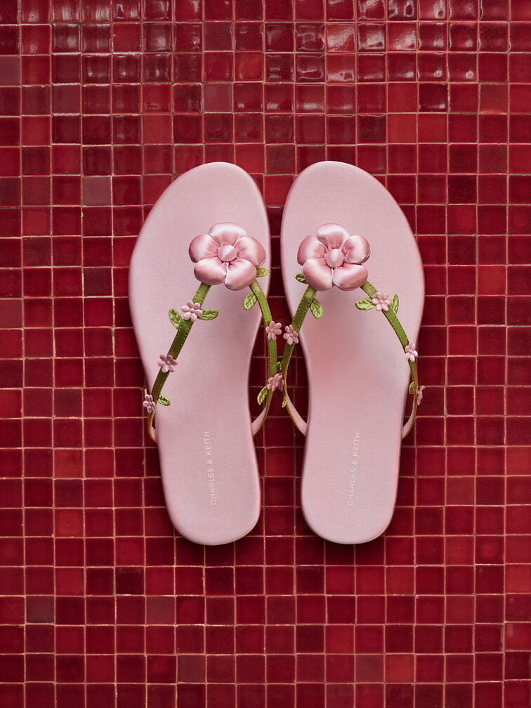 Sandal Thong Flower Puffy, Pink, hi-res
