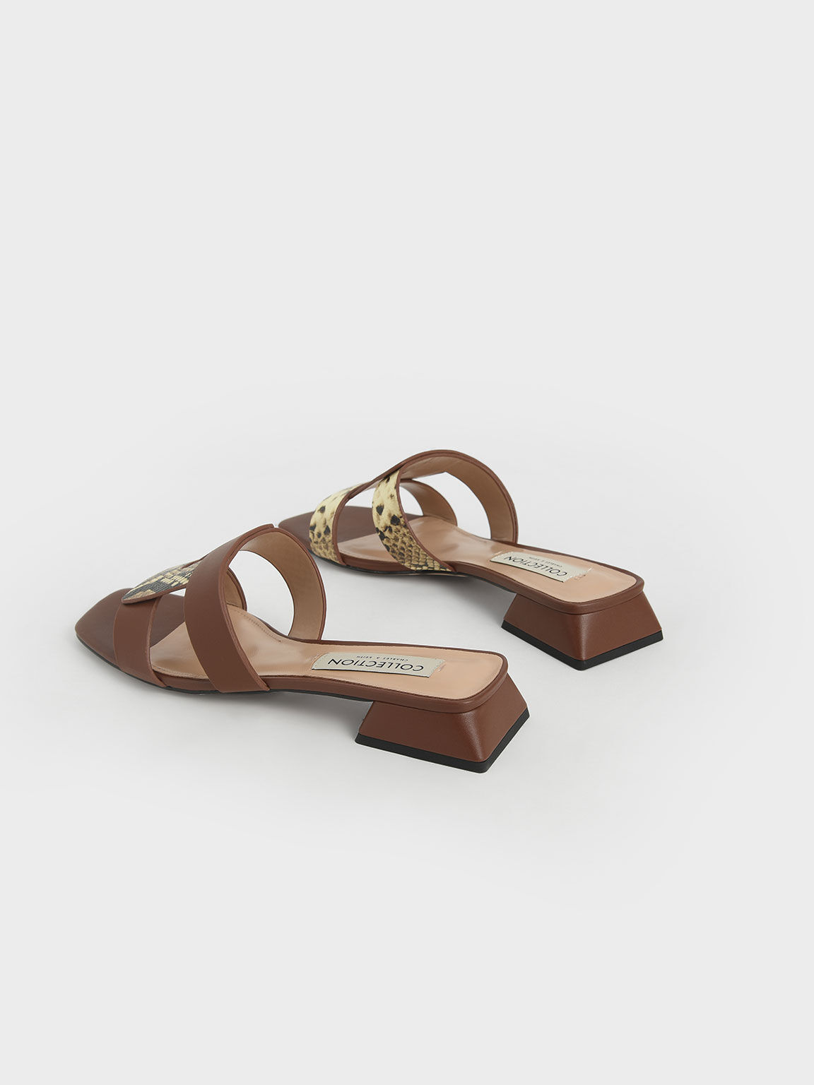Leather Cut Out Mules, Brown, hi-res