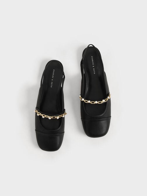 Beaded Chain-Link Slingback Mary Janes, Black, hi-res