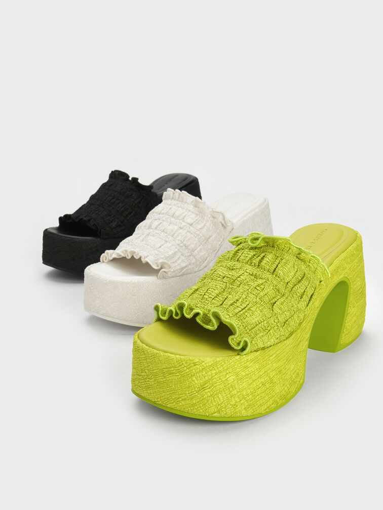 Sepatu Mules Nuala Ruched Platform, Cream, hi-res