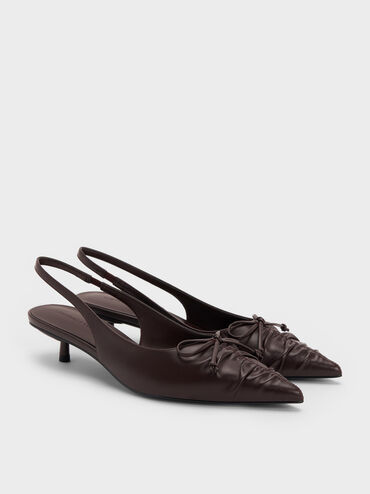 Ruched Bow Slingback Kitten Heels, Burgundy, hi-res
