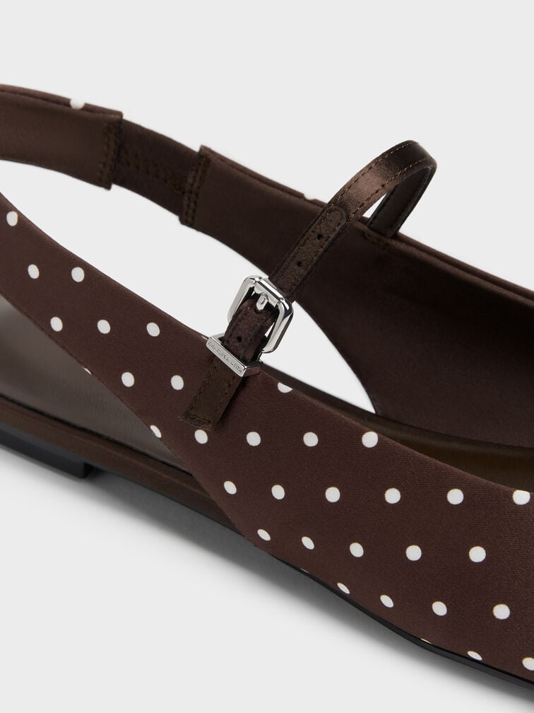 Sepatu Flats Slingback Imani Polka-Dot, Dark Brown Textured, hi-res