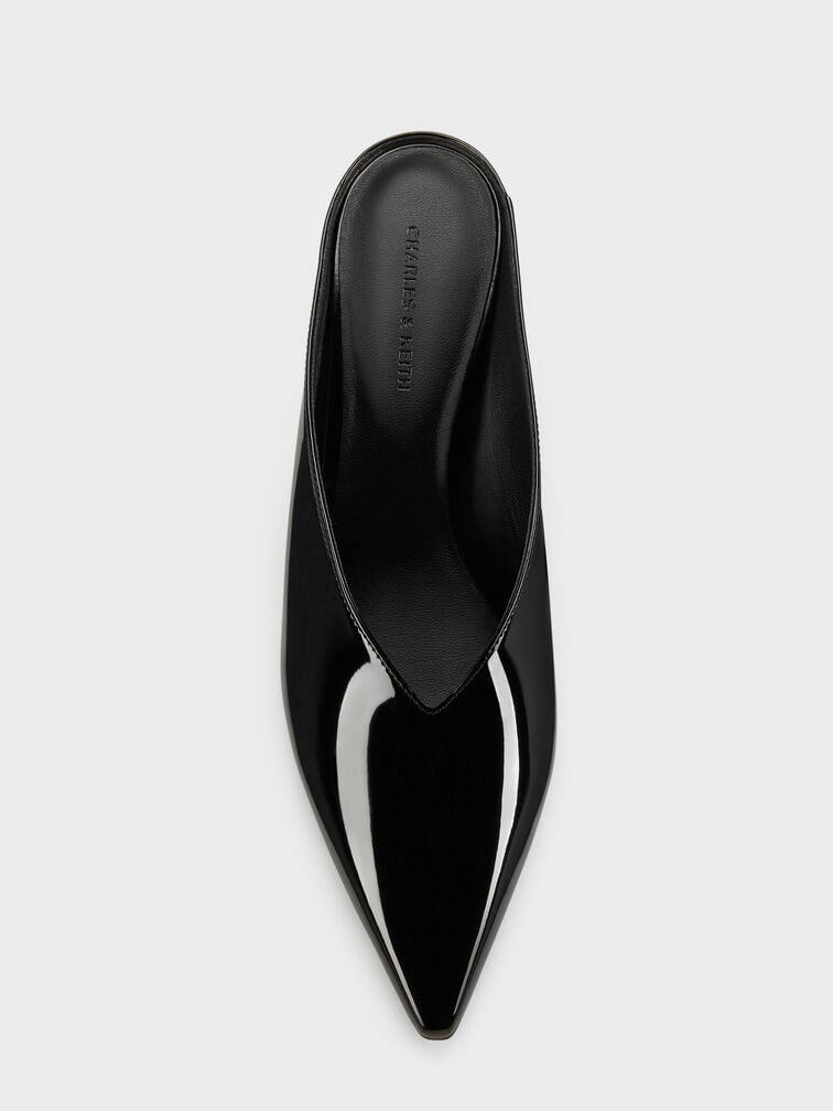 Sepatu Mules Heeled Pointed Patent, Black Patent, hi-res