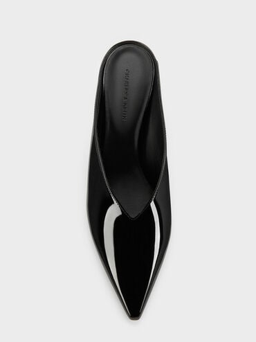 Sepatu Mules Heeled Pointed Patent, Black Patent, hi-res