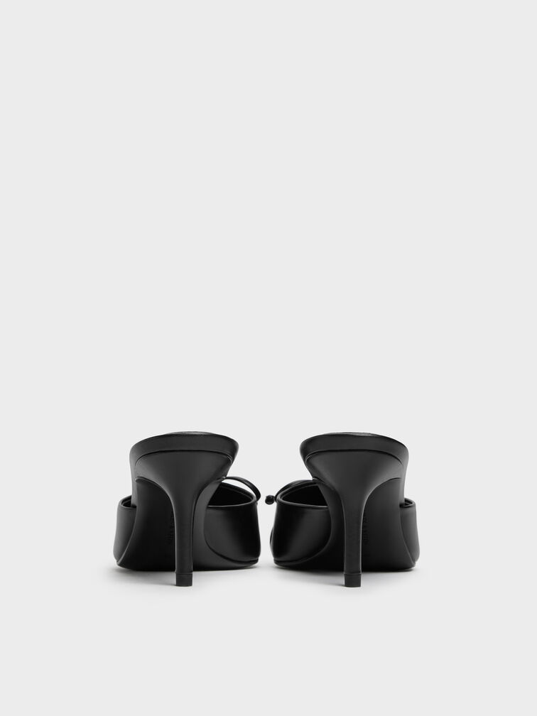 Ruched Bow Pointed Heeled Mules, Black, hi-res